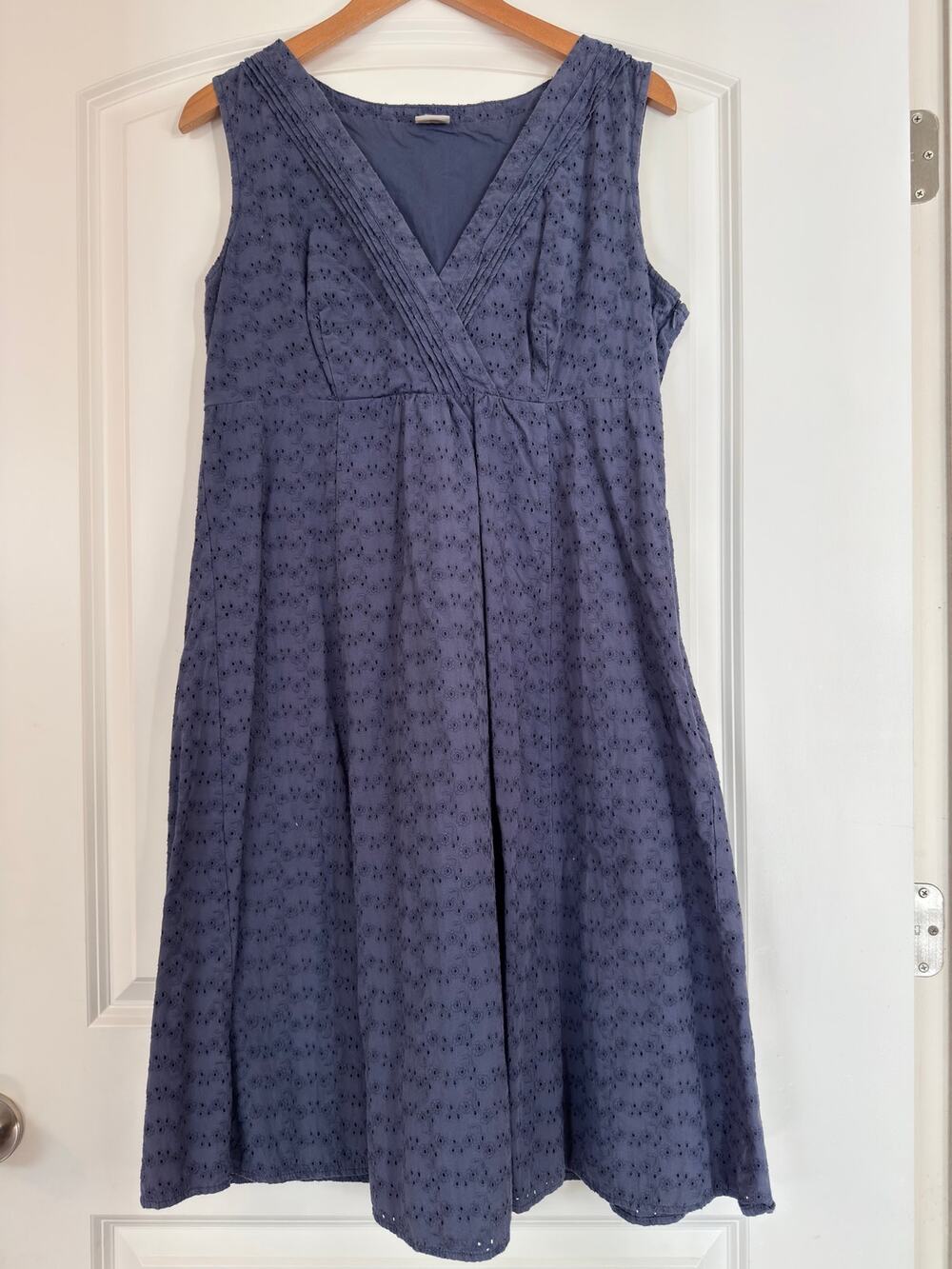 Vintage Esprit Blue Eyelet Sleeveless Faux-Wrap Empire Waist Midi Dress - 12